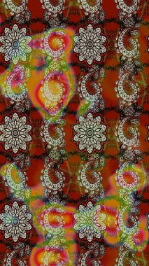 Patlayan çiçekler soyut olarak yerleştirilmiş. Raster deseni. Raster illüstrasyonu. Nazikçe, bahar çiçekleri kahverengi ve gri renklerde.