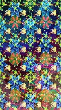 Düz Çiçek Elementleri Tasarımı. Mavi ve yeşil renkli çiçekler. Renkli Bahar Teması eskiz kalıbı. Raster illüstrasyonunda çiçek deseni çizimi.