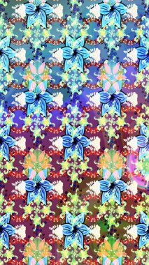 Mavi ve nötr renklerde çiçekler. El çizimi çiçekli soyut çizim kalıbı. Raster illüstrasyonu.