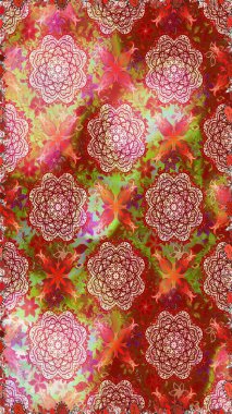 Kırmızı ve kahverengi renkte çiçekler. Çiçekli karalama şeklinde Raster çiçek deseni. Nazikçe, güzel çiçek arkaplanı..