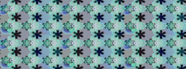 Mavi ve nötr küçük çiçekler ve mavi ve nötr renklerdeki komik böcekler, raster desen, illüstrasyon.