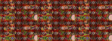 Varicolobrown ve Red Raster çizimi. Bir sürü kahverengi ve kırmızı soyut çiçekli tropik eskiz deseni. Küçük çiçekte sevimli çiçek deseni var..