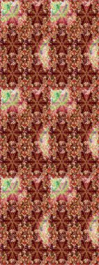 Dekoratif simetri arabesk. Kusursuz ortaçağ çiçek deseni. Raster illüstrasyonu. Kahverengi ve kırmızı renklerde altın. Doğum günü, davetiye ya da afiş için tebrik kartı.