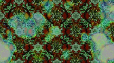 Kumaş desenli papatya çiçeği detayı. Yeşil ve gri renkte çiçekler.