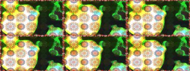 Gri ve yeşil renkli çiçekler. Raster illüstrasyonunda çiçek deseni çizimi.