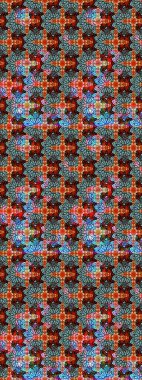 Eskiz arkaplan modeli. Yapraklı çiçekler ve rengarenk papatya çiçekleri. Raster - stok.