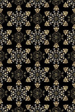 Kahverengi, gri ve siyah renklerdeki altın desenli altın elementler. Kusursuz altın desen. Raster doğulu süsü.