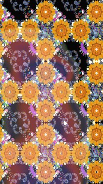 Moda baskıları için zarif bir şablon. Halk tarzı. Modern çiçek arkaplanı. Parlak renkli çiçekleri ve sarı yaprakları olan harika bir çiçek deseni..