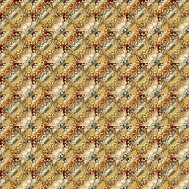 Barok tarzında duvar kağıdı tasarımı için kusursuz damaske deseni arkaplanı. Bej, kahverengi ve altın elementli nötr renklerde altın desen. Süslü raster dekorasyonu.