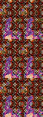 Çizim kalıbı. Kahverengi ve kırmızı renklerde. Renkli süs kenarı. Hint süsü. Raster illüstrasyonu. Çiçek duvar kağıdı.