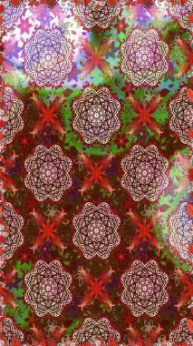 Çiçek duvar kağıdı. Kusursuz desen. Hint süsü. Raster illüstrasyonu. Renkli süs kenarı. Kahverengi ve nötr renklerde.