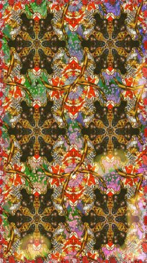 Kına dövmeli süs çiçekleri, altın çıkartmalar, mehndi ve yoga tasarımı, kartlar ve parmak izleri. Raster Golden Mehndi kusursuz desen. Kahverengi ve gri renkte desen.