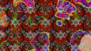 Raster güzel bir çiçek deseni çizmiş. Nazik romantik baskı. Bahar mevsimi. Kahverengi ve kırmızı renkte çiçekler. Tatil havası..