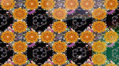 Kabile sanatı boho baskısı, klasik çiçek arkaplanı. Soyut etnik raster çizim kalıbı. Arkaplan dokusu, duvar kağıdı, siyah renkli çiçek teması.