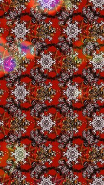 Raster çiçek desenleri çiziyor. Vadinin çiçekleri kahverengi ve kırmızı renklerde.