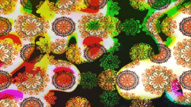 Raster illüstrasyonundaki çiçek desenli çizim. Gri ve kahverengi renkte çiçekler.