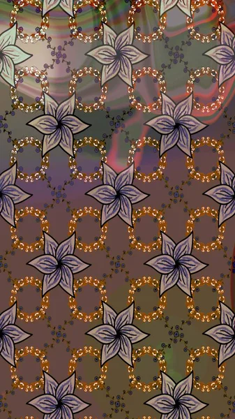 Çiçeksel çizim kalıbının yansıması. Vadinin çiçekleri kahverengi ve gri renklerde.