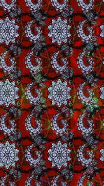 Raster. Kırmızı ve gri renkte güzel çiçekli eskiz deseni, suluboya çiçek deseni, duvar kağıdı, kart veya kumaş için fayanslı.