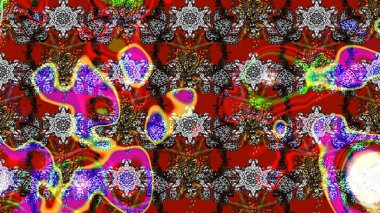 Kibar, bahar çiçekleri kırmızı ve gri renklerde. Raster illüstrasyonu. Yaprak ve çiçeklerin suluboya resmi, kırmızı ve gri renkler üzerine çizim şekli.