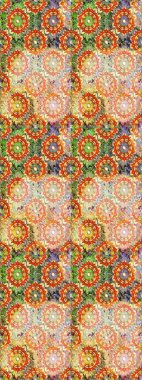 Noel, kar tanesi, yeni yıl 2019. Bej ve turuncu renklerde altın elementlerle kusursuz klasik desen.