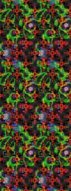 Renkli Bahar Teması eskiz kalıbı. Sevimli çiçek raster deseni. Yeşil ve siyah renkli çiçekler. Düz Çiçek Elementleri Tasarımı.