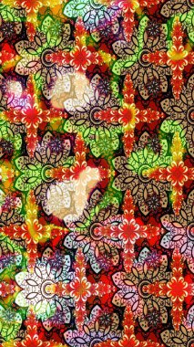 Kırmızı ve bej renkli çiçekler. Raster illüstrasyonu. El çizimi çiçekli soyut çizim deseni.