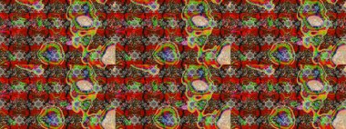 Raster illüstrasyonundaki çiçek desenli çizim. Kırmızı ve kahverengi renkte çiçekler. Renkli Bahar Teması eskiz kalıbı. Düz Çiçek Elementleri Tasarımı.