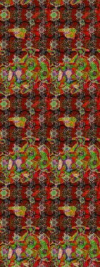 Kahverengi ve kırmızı renkte çiçekler. Raster illüstrasyonu. Çiçek desenli çizim. Raster illüstrasyonu. Asya tekstil tarzında.