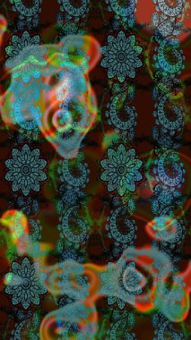 Kahverengi ve mavi kıvırcık çiçekler kahverengi ve mavi renklerde şekillenir. Klasik çiçek tasarımı elementleri. Raster illüstrasyonu.