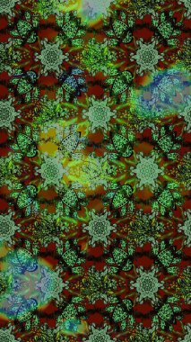 Sevimli çiçek raster deseni. Yeşil ve kahverengi renkli çiçekler. Düz Çiçek Elementleri Tasarımı. Renkli Bahar Teması çizim şablonu.