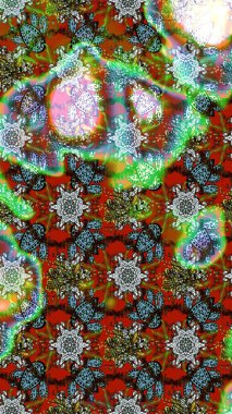 Kabile sanatı boho baskısı, klasik çiçek arkaplanı. Arkaplan dokusu, duvar kağıdı, kahverengi ve yeşil renkli çiçek teması. Soyut etnik raster çizim kalıbı.