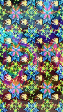 Mavi ve yeşil renkte çiçekler olan çiçek deseni çiz. Suluboya tarzında mavi ve yeşil renkte çiçekler.