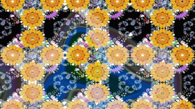 Manzaralı çiçek deseni. Üst manzara, yumuşak mavi renk tarzı. Sevgililer günü ve tebrik kartı konsepti için şık bir davetiye. Çiçek kompozisyonu, el boyası, hassas şablon..