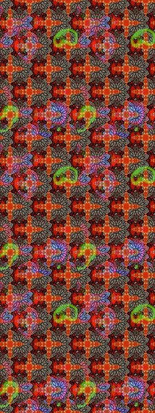 Elle çizilmiş çiçek desenli Raster çizimi. Tekstil, kumaş, ambalaj, hatıra defteri için hoş bir çiçek arkaplanı. Kahverengi ve kırmızı arka planda. Çocuksu tasarım.