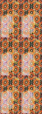 Çiçek süsü kumaş deseni, cam, çiçek desenli metal turuncu, kahverengi ve altın elementli. Klasik raster altın pürüzsüz desen.