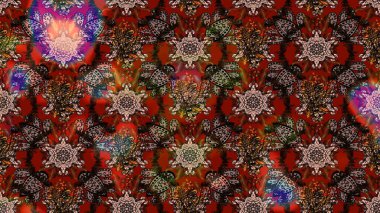 Şirin çiçekli, desenli, kahverengi ve kırmızı renklerde renkli bir eskiz deseni. El çizimi çiçek çizimi deseni (fayans). Tekstil için suluboya çizim deseni.