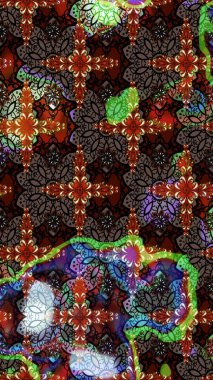 Kahverengi ve siyah renkte etnik çiçeklerle süslenmiş zarif bir eskiz şekli. Raster Çiçek İllüstrasyon Şirin Tekstil.