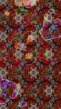 Kahverengi ve kırmızı renklerde. Kahverengi ve kırmızı renkte kahverengi ve kırmızı papatya deseni. Raster illüstrasyonu.