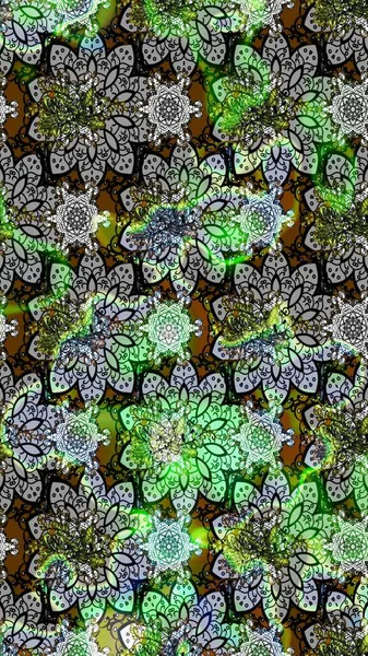 Çiçek duvar kâğıdı. Gri ve yeşil renkli şirin tekstil tarzında. Çiçek arkaplan. Raster illüstrasyonu. Renkli çizim deseni.