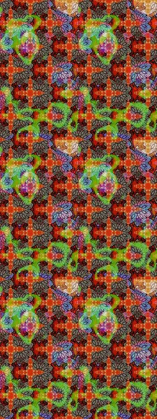 Kahverengi ve kırmızı renklerde. Raster illüstrasyonu. Raster illüstrasyonundaki çiçek desenli çizim. Güzel kumaş deseni.