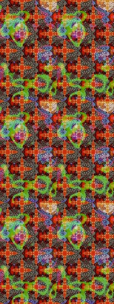 Kahverengi ve kırmızı renklerde. Raster illüstrasyonu. Raster illüstrasyonundaki çiçek desenli çizim. Güzel kumaş deseni.