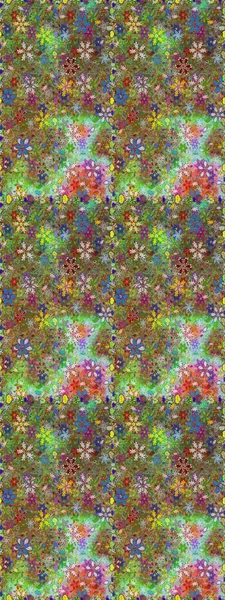 Düz Çiçek Elementleri Tasarımı. Yeşil ve kahverengi renkli çiçekler. Sevimli çiçek raster deseni. Renkli Bahar Teması Kusursuz Arkaplan.