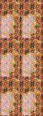 Çiçek süsü kumaş deseni, cam, çiçek desenli metal turuncu, kahverengi ve altın elementli. Klasik raster altın pürüzsüz desen.