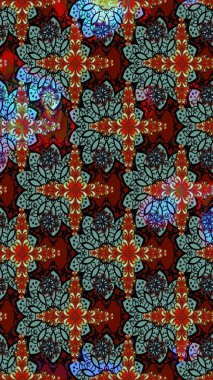 Raster Çiçek İllüstrasyonu 'nun şirin tekstili. Kırmızı ve siyah renkte etnik çiçeklerle zarif bir eskiz..