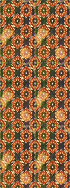 Çiçek kiremitleri. Raster altın tekstil baskısı. Kusursuz desenli oryantal süs. İslam tasarımı. Kahverengi ve turuncu renklerde altın desenli altın elementler.