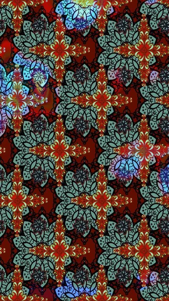 Raster Çiçek İllüstrasyonu 'nun şirin tekstili. Kırmızı ve siyah renkte etnik çiçeklerle zarif bir eskiz..