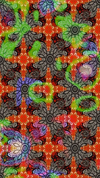 Kahverengi ve bej renkli küçük çiçekler ve kahverengi ve bej renkli komik böcekler, raster desen, illüstrasyon.