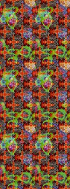 Kahverengi ve kırmızı renklerde. Raster illüstrasyonu. Raster illüstrasyonundaki çiçek desenli çizim. Güzel kumaş deseni.