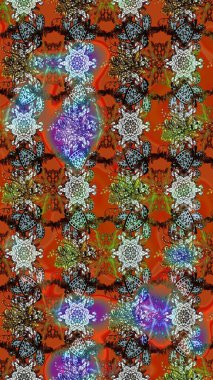 Yatak çarşafları, ceket, paket tasarımı, kumaş ve moda kavramları için tekstil baskısı. Eskiz modeli etnik tasarım. Çiçekleri, deniz kabukları, mandalaları ve suluboya efektleri olan deniz altyapısı.