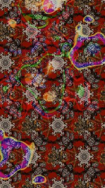 Kahverengi ve kırmızı renklerde. Kahverengi ve kırmızı renkte kahverengi ve kırmızı papatya deseni. Raster illüstrasyonu.